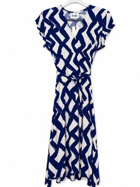 Leota Navy & White Abstract Wrap Maxi Dress